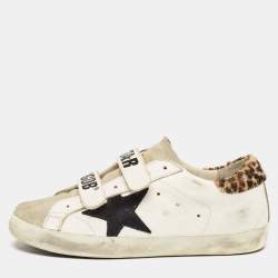 Pre Owned Golden Goose White/Grey Leather and Suede Old School Sneakers Size 37