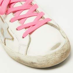 Pre Owned Golden Goose White/Brown Leather and Calf Hair Superstar Sneakers Size 37