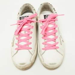 Pre Owned Golden Goose White/Brown Leather and Calf Hair Superstar Sneakers Size 37