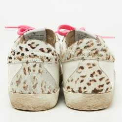 Pre Owned Golden Goose White/Brown Leather and Calf Hair Superstar Sneakers Size 37