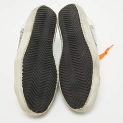 Pre Owned Golden Goose Silver/White Leather and Glitter Super Star Low Top Sneakers Size 36