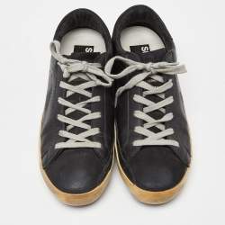 Pre Owned Golden Goose Black Leather Superstar Sneakers Size 39