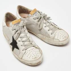 Pre Owned Golden Goose White Leather Super Star Lace Up Sneakers Size 39