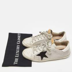 Pre Owned Golden Goose White Leather Super Star Lace Up Sneakers Size 39