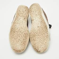 Pre Owned Golden Goose Purple Leather and Suede Sequin May Sneakers Size 39