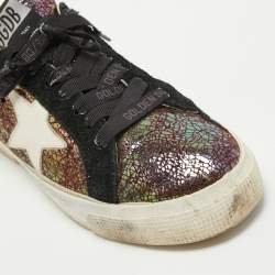 Pre Owned Golden Goose Purple Leather and Suede Sequin May Sneakers Size 39