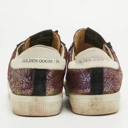 Pre Owned Golden Goose Purple Leather and Suede Sequin May Sneakers Size 39