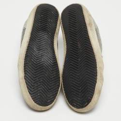 Pre Owned Golden Goose Grey/Black Glitter Fabric and Leather Superstar Sneakers Size 37