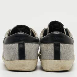 Pre Owned Golden Goose Grey/Black Glitter Fabric and Leather Superstar Sneakers Size 37