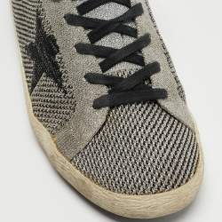 Golden Goose Grey/Black Glitter Fabric and Leather Superstar Sneakers Size 37