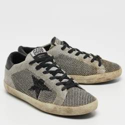 Pre Owned Golden Goose Grey/Black Glitter Fabric and Leather Superstar Sneakers Size 37