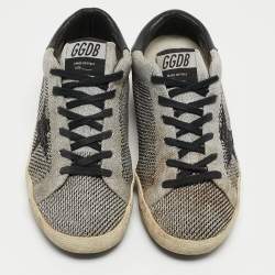 Golden Goose Grey/Black Glitter Fabric and Leather Superstar Sneakers Size 37