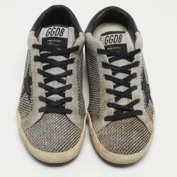 Pre Owned Golden Goose Grey/Black Glitter Fabric and Leather Superstar Sneakers Size 37