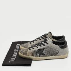 Pre Owned Golden Goose Grey/Black Glitter Fabric and Leather Superstar Sneakers Size 37