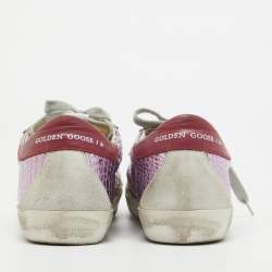 Pre Owned Golden Goose Multicolor Leather and Suede Star Lace Up  Sneakers Size 35