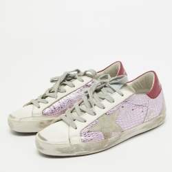 Pre Owned Golden Goose Multicolor Leather and Suede Star Lace Up  Sneakers Size 35
