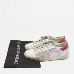 Pre Owned Golden Goose Multicolor Leather and Suede Star Lace Up  Sneakers Size 35