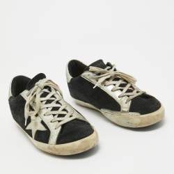 Pre Owned Golden Goose Black Suede Superstar Lace Up Sneakers Size 38