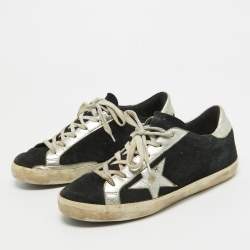 Pre Owned Golden Goose Black Suede Superstar Lace Up Sneakers Size 38
