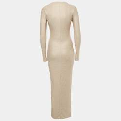 Pre Owned Good American Beige Studded Jersey Long Sleeve Maxi Dress S