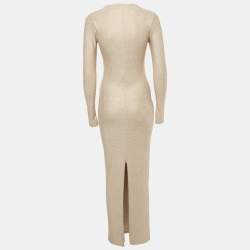 Pre Owned Good American Beige Studded Jersey Long Sleeve Maxi Dress S