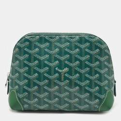 Pre Owned Goyard Green Goyardine Coated Canvas and Leather Vendome Cosmetic Pouch