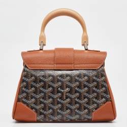 Pre Owned Goyard Tan/Black Goyardine Coated Canvas And Leather Mini Saigon Top Handle Bag