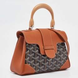 Pre Owned Goyard Tan/Black Goyardine Coated Canvas And Leather Mini Saigon Top Handle Bag