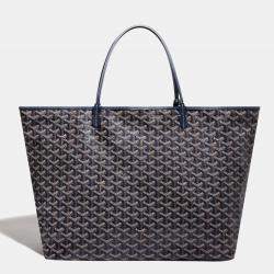 Pre Owned Goyard Navy Blue Goyardine Coated Canvas and Leather Saint Louis PM Tote