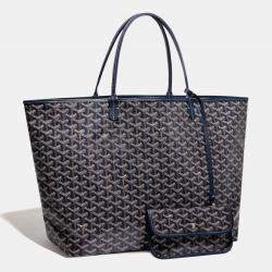 Pre Owned Goyard Navy Blue Goyardine Coated Canvas and Leather Saint Louis PM Tote