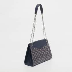 Pre Owned Goyard Blue Goyardine Coated Canvas and Leather Rouette Structure PM Shoulder Bag