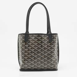 Pre Owned Goyard Black Goyardine Coated Canvas and Leather Mini Reversible Anjou Tote