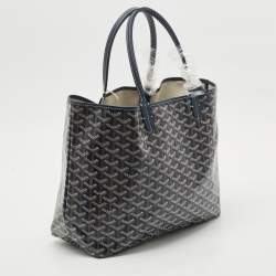 Pre Owned Goyard Navy Blue Goyardine Coated Canvas and Leather Saint Louis PM Tote