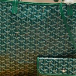 Pre Owned Goyard Green Goyardine Coated Canvas and Leather Saint Louis GM Tote