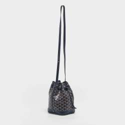 Pre Owned Goyard Navy Blue Goyardine Coated Canvas and Leather Petit Flot Bucket Bag