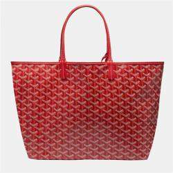 Pre Owned Goyard Saint Louis PM Red Goyardine Coated Canvas and Leather Tote