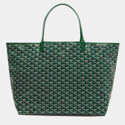 Pre Owned Goyard Saint Louis GM Green Goyardine Coated Canvas and Leather Tote