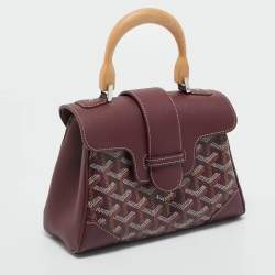 Pre Owned Goyard Burgundy Goyardine Coated Canvas and Leather Mini Saigon Top Handle Bag