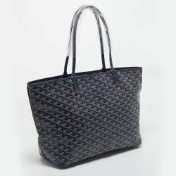 Pre Owned Goyard Navy Blue Goyardine Coated Canvas and Leather Artois MM Tote