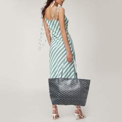 Pre Owned Goyard Navy Blue Goyardine Coated Canvas and Leather Artois MM Tote