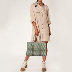 Pre Owned Goyard Khaki Goyardine Jacquard and Leather Limited Edition Villette PM Tote