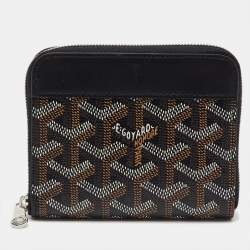 Pre Owned Goyard Black/Brown Goyardine Coated Canvas  and Leather Matignon Zip Around PM Wallet