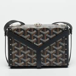 Pre Owned Goyard Minaudière Trunk Black Goyardine Coated Canvas and Leather Bag
