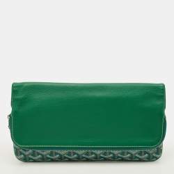 Pre Owned Goyard Sainte Marie MM Green Goyardine Coated Canvas and Leather Clutch