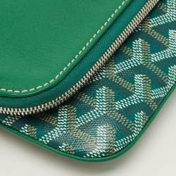 Pre Owned Goyard Sainte Marie MM Green Goyardine Coated Canvas and Leather Clutch