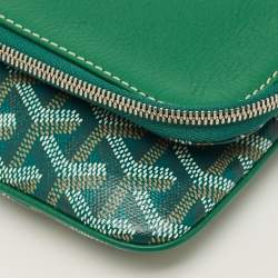 Pre Owned Goyard Sainte Marie MM Green Goyardine Coated Canvas and Leather Clutch