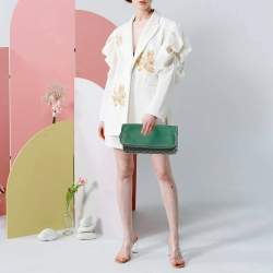 Pre Owned Goyard Sainte Marie MM Green Goyardine Coated Canvas and Leather Clutch