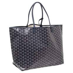 Pre Owned Goyard Navy Blue Goyardine Coated Canvas St. Louis GM Tote