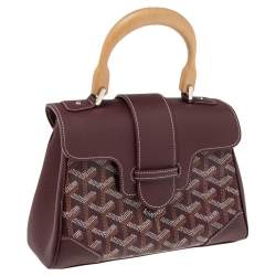 Pre Owned Goyard Burgundy Goyardine Canvas and Leather Mini Saigon Top Handle Bag