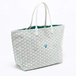 Pre Owned Goyard White/Green Goyardine Coated Canvas Saint Louis Claire Voie PM Tote